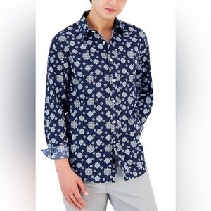 Club Room Navy Shirt with Light Blue and White Medallion Print